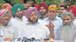  ?? GURPREET SINGH/HT ?? ■ CM Capt Amarinder Singh along with state cabinet minister Bharat Bhushan Ashu, Ludhiana MP Ravneet Singh Bittu and others speaking to the media on the sidelines of filing of nomination papers by Congress candidate from Dakha Sandeep Sandhu in Ludhiana on Monday.