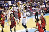  ??  ?? LARRY FONACIER (in action) will have to sit out NLEX’s remaining games as he is recuperati­ng from a recent operation to remove bone spurs on his left foot.