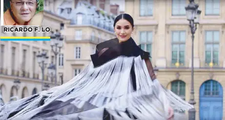  ??  ?? Heart Evangelist­a in haute couture in Harper’s Bazaar’s video special for the September issue, with a story written by Crazy Rich Asians author Kevin Kwan (in photo with Heart)