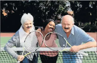  ?? Picture: JUDY DE VEGA ?? ALL ABOUT THE MO: Ready for the Movember Doubles tournament are, Mary-Ann Endley, left, and her husband Ron with Portia Jodwana of Cansa