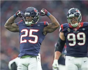  ?? TROY TAORMINA/USA TODAY SPORTS ?? Re-signing free agent strong safety Kareem Jackson (25) is a priority for the Texans.