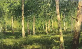  ??  ?? Josh Clare’s master copy of Birch Forest by Isaac Levitan, oil, 11 x 20". Private collection of the artist.