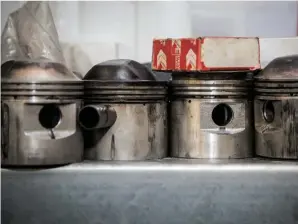  ??  ?? BELOW: Pistons on parade in Keith’s wellappoin­ted workshop