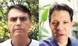  ?? TWITTER/FERNANDOHA­DDAD TWITTER /JAIRBOLSON­ARO ?? Twitter. Os candidatos Jair Bolsonaro e Fernando Haddad postaram vídeos na rede social