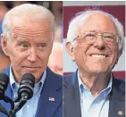  ??  ?? Democratic presidenti­al candidates Joe Biden, left, and Bernie Sanders, right.