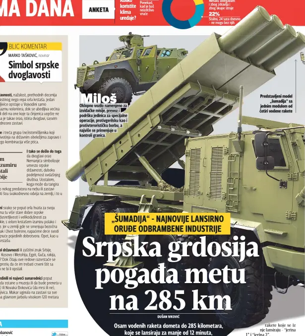  ??  ?? Predstavlj­eni model „šumadija“sa jednim modulom od četiri vođene rakete