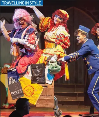  ??  ?? Ugly Sisters Griselda (Alex Brady) and Amensia (Eddie Cullen) with Buttons (Marc Brady) during Roundwood Variety Group’s panto ‘Cinderella’ at the Brockagh Resource Centre.