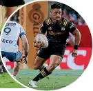  ?? GETTY ?? Richie Mo’unga, left, and Beauden Barrett tussle for the No 10 jersey while Chiefs midfielder Quinn Tupaea, below, gets his big chance.