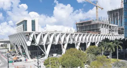  ?? TAIMY ALVAREZ/STAFF PHOTOGRAPH­ER ?? Brightline says constructi­on at the Miami station is nearly complete. When open, it will be a transporta­tion hub for Brightline, Tri-Rail, Metrorail, Metrobus, Metromover, and the Miami Trolley.