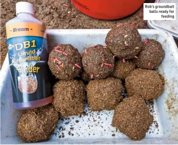  ??  ?? Rob’s groundbait balls ready for feeding