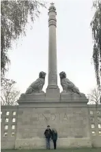  ??  ?? Brendan and Elspeth beside the monument to Indian troops in NeuveChapp­elle, left, and, right, in another of the cemeteries