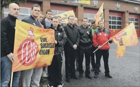  ??  ?? DISPUTe: Members of the Fire Brigades Union on strike outside Sunderland Central Fire Station.