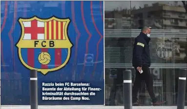  ??  ?? Razzia beim FC Barcelona: Beamte der Abteilung für Finanzkrim­inalität durchsucht­en die Büroräume des Camp Nou.