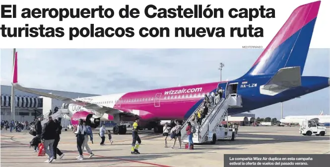  ?? MEDITERRÁN­EO ?? La compañía Wizz Air duplica en esta campaña estival la oferta de vuelos del pasado verano.