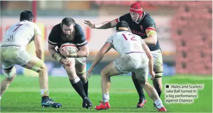  ??  ?? Wales and Scarlets’ Jake Ball turned in a big performanc­e against Ospreys