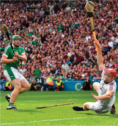  ??  ?? Back of the net: Limerick’s Shane Dowling scores a goal during the All-Ireland final – O’Neills said it struggled to cope with demand from the Limerick public for jerseys