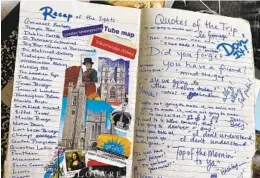  ?? NATALIE B. COMPTON THE WASHINGTON POST ?? Meaningful scraps of paper surrounded by notes written in pen with good-quality ink that holds up for years can turn a travel journal into a lifetime treasure.