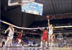  ?? Carmen Mandato / Getty ?? Haley Jones of Stanford shoots over Aari Mcdonald of Arizona. Jones was named Most Outstandin­g Player.