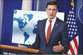  ?? Ap photo ?? White House Homeland Security Adviser Tom Bossert speaks during a briefing at the White House.