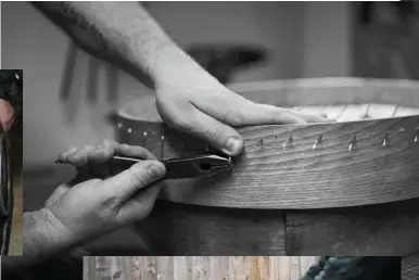  ??  ?? Above Steve rolls the steamed wood around various forms – here an old Guinness keg – to achieve the desired diameter.