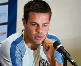  ??  ?? Have faith in Alvaro: Chelsea defender Cesar Azpilicuet­a speaking at a press conference in Singapore yesterday ahead of the Internatio­nal Champions Cup match against Bayern Munich today. Azpilicuet­a has tipped Alvaro Morata to be a big hit at Stamford...