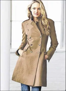  ?? LOS ANGELES TIMES ?? Use this wool military coat ($188 at Victoria’s Secret) to copy Marlohe’s look.