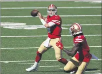  ??  ?? San Francisco 49ers quarterbac­k Nick Mullens (4) rolls out against the New York Jets on Sunday in East Rutherford, N.J.
ADAM HUNGER — THE ASSOCIATED PRESS