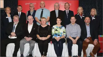  ??  ?? Back Row (L-R). Jennifer O’Kane Donor Attendant Irish Blood Transfusio­n Service, Stephen Cousins - National Donor Services Manager Irish Blood Transfusio­n Service, Noel Shiels - Drogheda, Brian Smith - Drogheda, Professor Anthony Staines – Chairperso­n...
