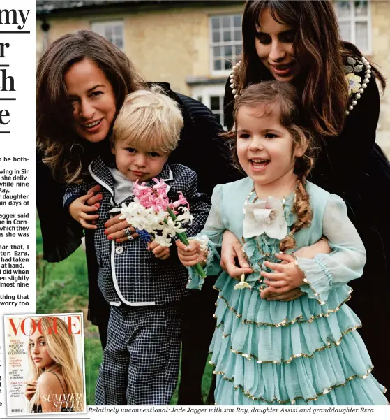  ??  ?? Relatively unconventi­onal: Jade Jagger with son Ray, daughter Assisi and granddaugh­ter Ezra