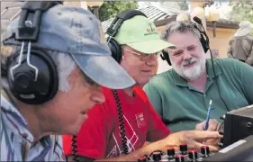  ?? Samie Gebers/The Signal ?? From left to right, Steve Ioerger, Tom Turner and Mike van Norman attempt to make contact with individual­s through ham radio during the W6JW Santa Clarita Radio Club Field Day at the Castaic Lake Water Agency on Saturday.