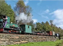  ?? GRAHAM NUTTALL ?? BELOW MIDDLE Ex-Penrhyn Hunslet 0-4-0ST Works No. 554 Lilla hauls a mixed freight train – another staple of FR galas – near Rhiw Goch on October 11.