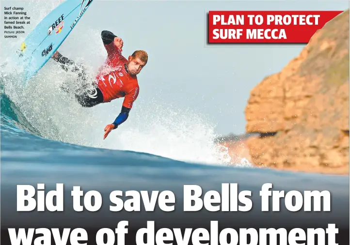  ?? Picture: JASON SAMMON ?? Surf champ Mick Fanning in action at the famed break at Bells Beach.
