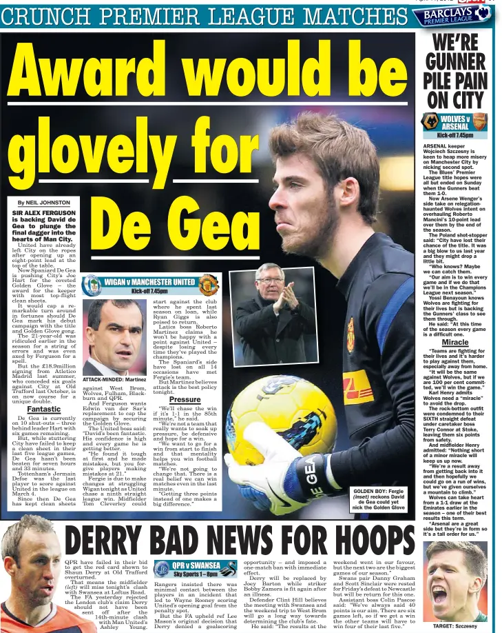  ??  ?? ATTACK-MINDED: Martinez GOLDEN BOY: Fergie
reckons David de Gea could yet nick the Golden Glove