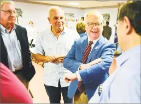  ?? Matthew Brown / Hearst Connecticu­t Media ?? Danbury mayor and Republican candidate for governor Mark Boughton, second from right, campaignin­g late last month in Stamford.