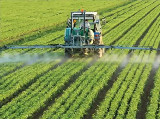  ??  ?? Pesticide being sprayed in a farm