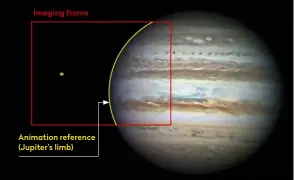  ?? ?? Imaging frame
Animation reference (Jupiter’s limb) ▲ In this extreme close-up example, Jupiter’s edge will be the reference point for the final animation. Typically, the whole of Jupiter would be in frame