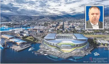  ?? ?? Artist’s impression of the new AFL/multipurpo­se Hobart stadium.