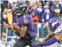  ?? ULYSSES MUÑOZ/ BALTIMORE SUN ?? Ravens quarterbac­k Lamar Jackson has been blitzed on 120 drop-backs this season, the most in the NFL, according to Sports Info Solutions.