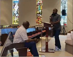  ?? EVAN BRANDT — MEDIANEWS GROUP ?? Gregory Scott offers remarks Friday at a prayer service held at Bethel Community Church of Pottstown for shooting victims.