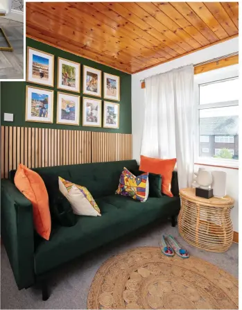  ??  ?? In the guest room, Alimah made panelling by gluing wooden cladding to the wall. ‘This is my favourite room in the house as it’s clutter-free, so it’s where I chill out,’ she says