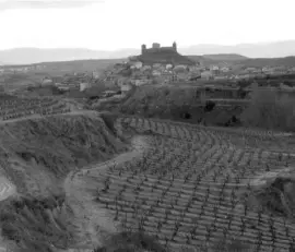  ??  ?? Einmalig ist der Blick von der Kellerei auf die Weinstöcke und die Burg von San Vicente de la Sonsierra.