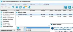  ??  ?? Easeus Partition Master (links) und der Partition Manager (unten) von Paragon helfen beim Anlegen, Bearbeiten und Verwalten von Partitione­n.