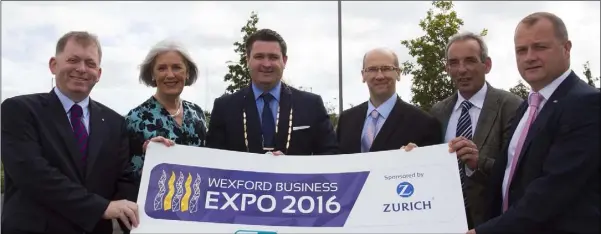  ?? Pic:MaryBrowne. ?? Pictured at the launch of Wexford Business EXPO 2016 at Wexford County Hall were (from left) Anthony Brennan, CEO Zurich Insurance; Madeleine Quirke, CEO Wexford Chamber of Commerce; Karl Fitzpatric­k, President Wexford Chamber of Commerce; Simon...