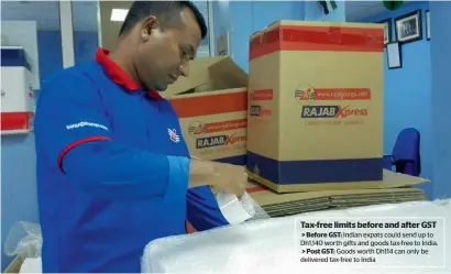  ?? Photo by Ashwani Kumar ?? A staff of Rajab Cargo wraps a parcel to be delivered to India. Cargo agents say expats are apprehensi­ve about using cargo services as the Indian government revised the service rates for importing goods to India from foreign countries. —