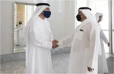  ?? Rashed Al Mansoori / Ministry of Presidenti­al Affairs ?? Crown Prince Salman bin Hamad of Bahrain offers condolence­s to Sheikh Abdullah bin Zayed, Minister of Foreign Affairs and Internatio­nal Co-operation
