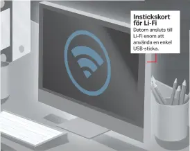  ??  ?? Insticksko­rt för Li-Fi
Datorn ansluts till Li-Fi enom att använda en enkel USB-sticka.