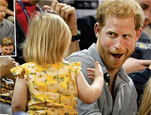  ??  ?? I can’t believe you did that! A comically shocked Harry confronts two-year-old Emily Henson after noticing her antics