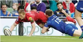  ??  ?? Hat-trick man: Johnny McNicholl scores for Scarlets