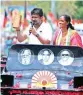  ?? ?? Minister Udhayanidh­i canvassing for Congress candidate Jothimani in Karur (file photo)