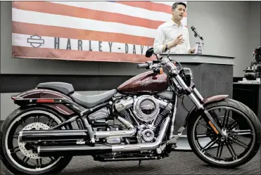  ??  ?? During his 2016 presidenti­al campaign, Donald Trump paid tribute to his motorcycle-riding followers and “Bikers for Trump” was formed. Here US House Speaker Paul Ryan speaks following a tour of a Harley-Davidson plant.